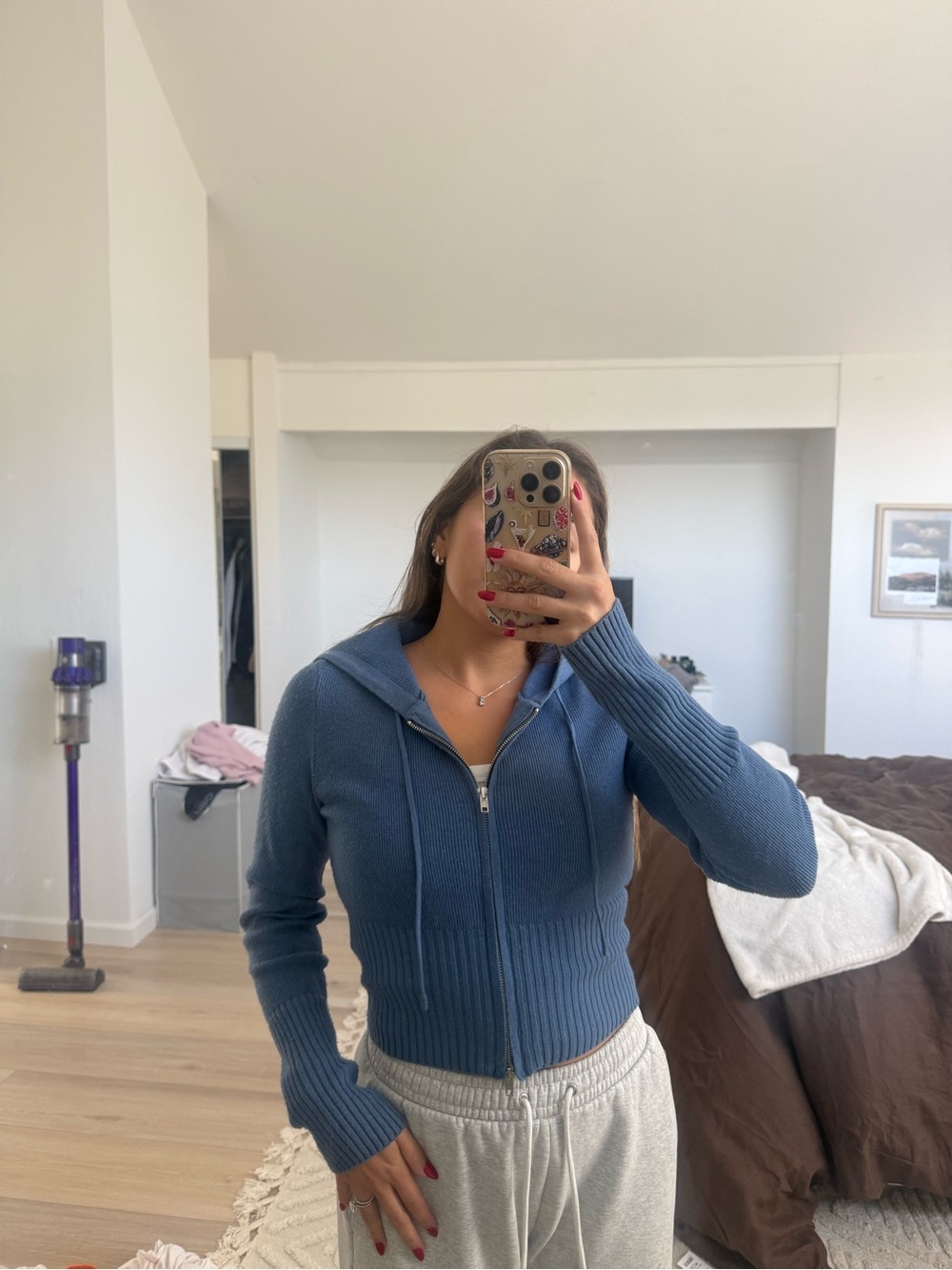 Blue Zip-Up Hooded Women's Sweater